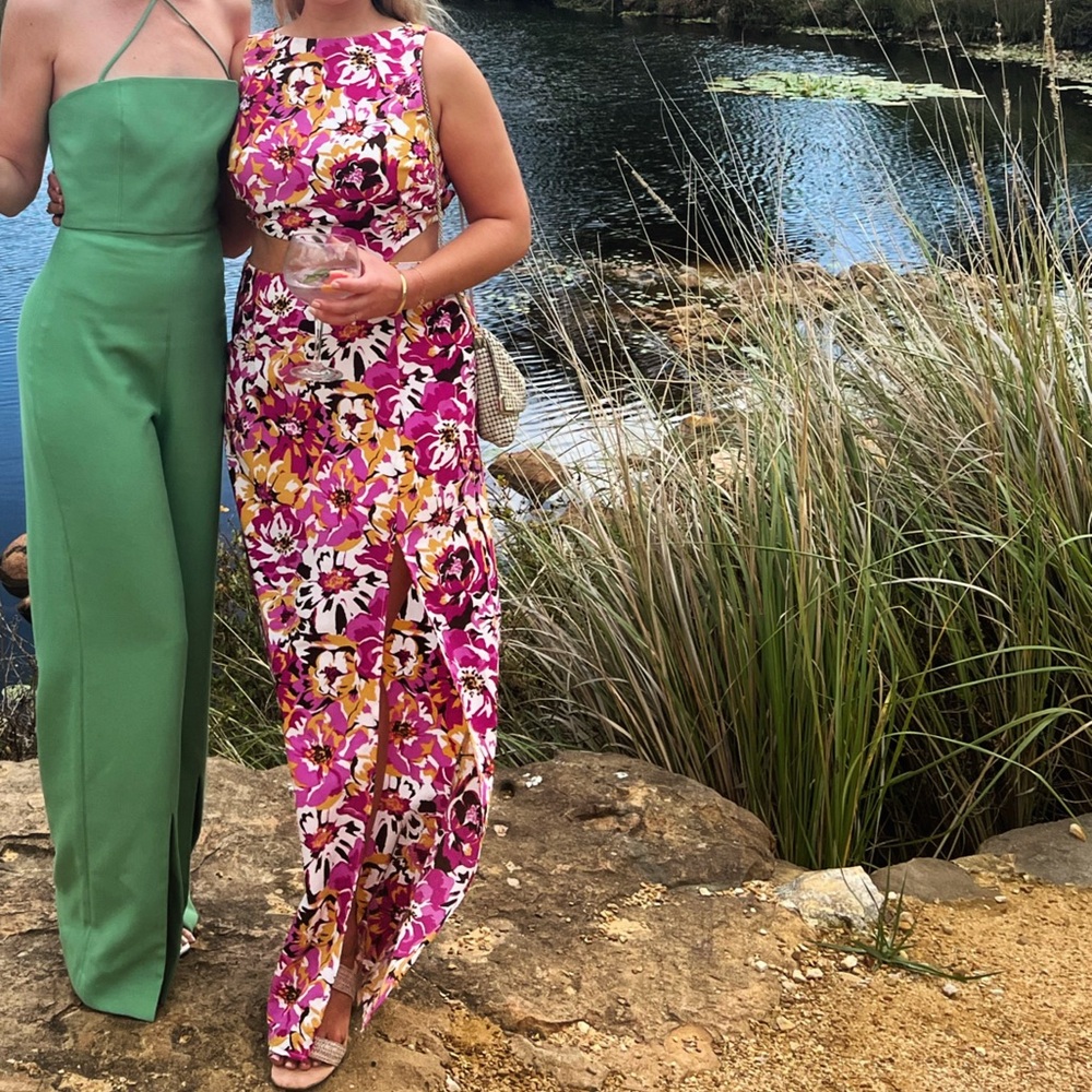 Floor length cutout pink pattern gown/cocktail dress